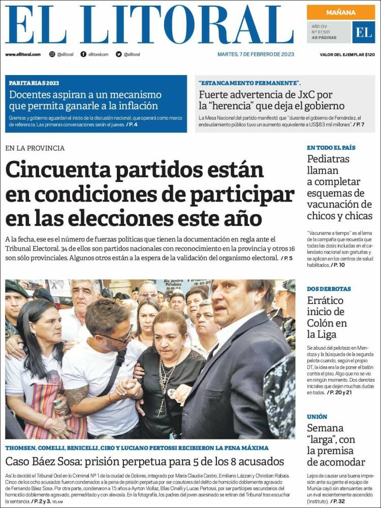 Portada de Diario El Litoral (Argentina)