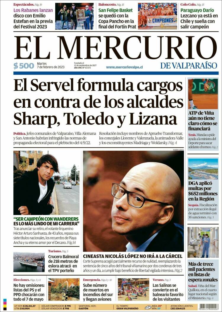 Portada de Mercurio de Valparaiso (Chile)