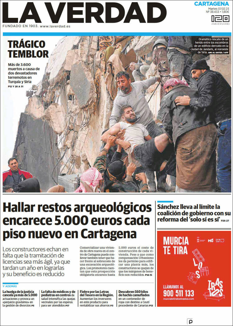 Portada de La Verdad de Cartagena (Espa&ntilde;a)