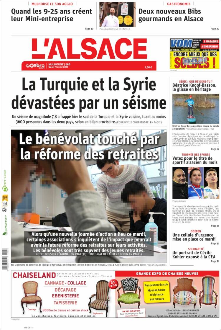 Portada de Journal L'Alsace (Francia)