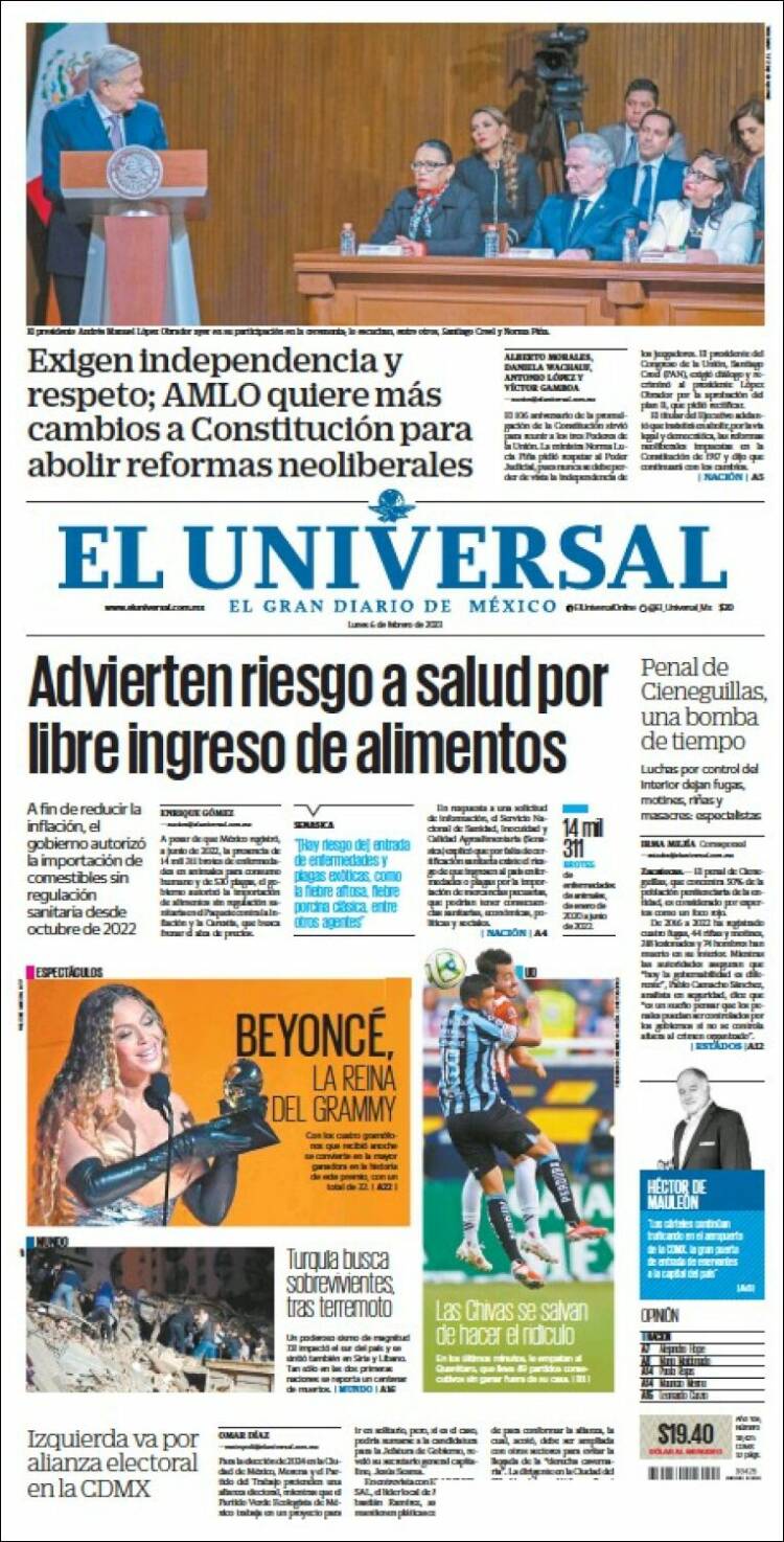 Portada de El Universal (Mexico)