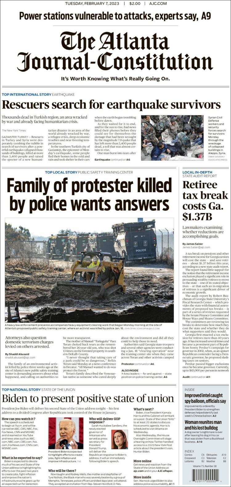 Portada de The Atlanta Journal-Constitution (USA)