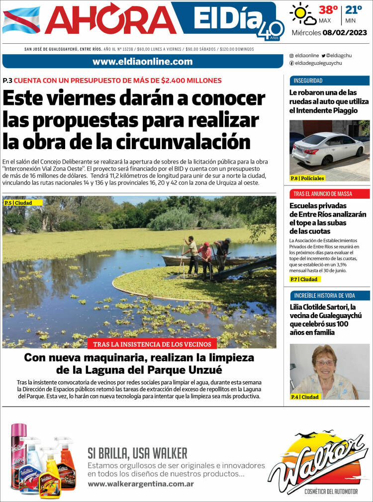 Portada de El Día de Gualeguaychú (Argentina)