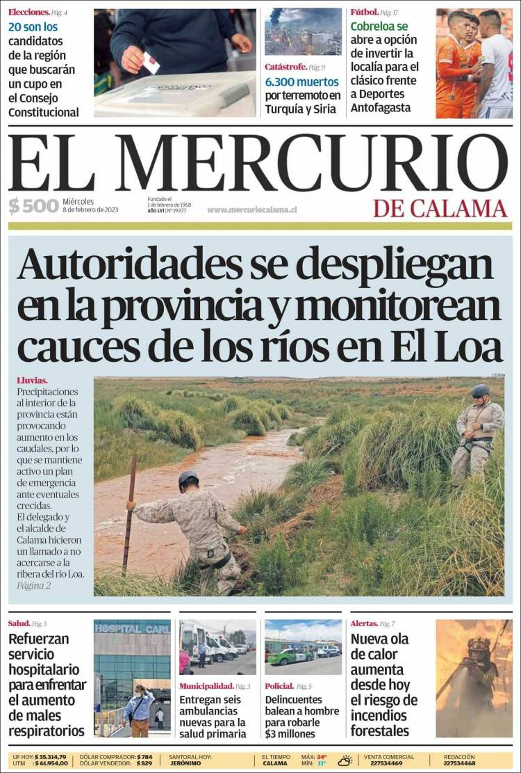 Portada de El Mercurio - Calama (Chile)