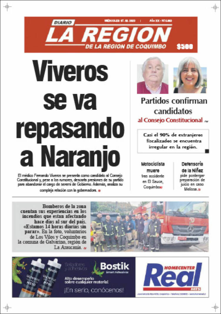 Portada de Diario La Región de Coquimbo (Chile)