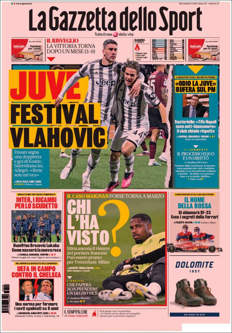 Portada de La Gazzetta dello Sport (Italia)