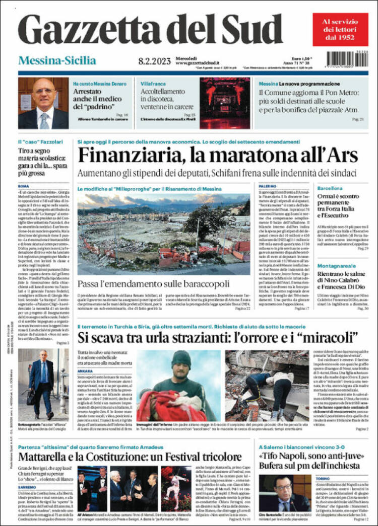 Portada de Gazzetta del Sud (Italia)