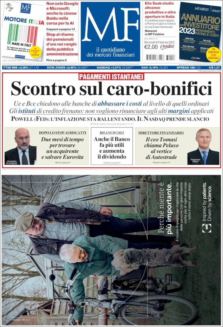 Portada de Milano Finanza (Italia)