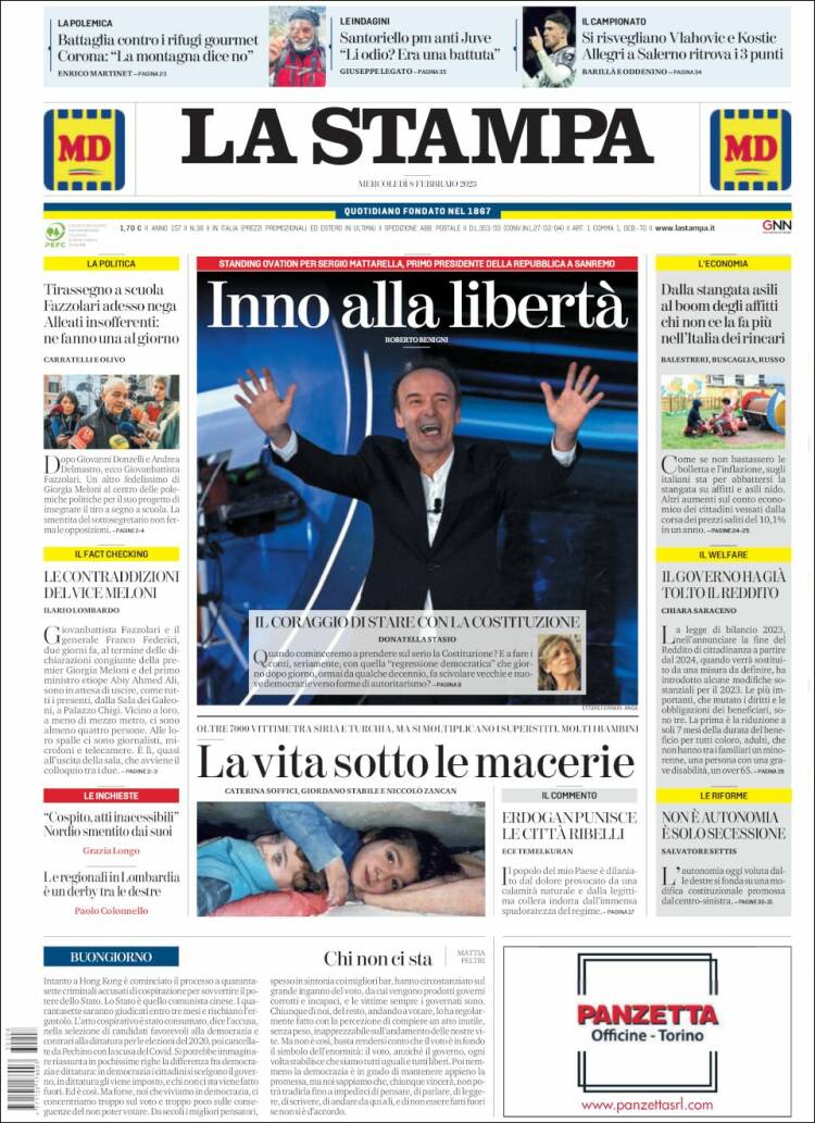 Portada de La Stampa (Italia)