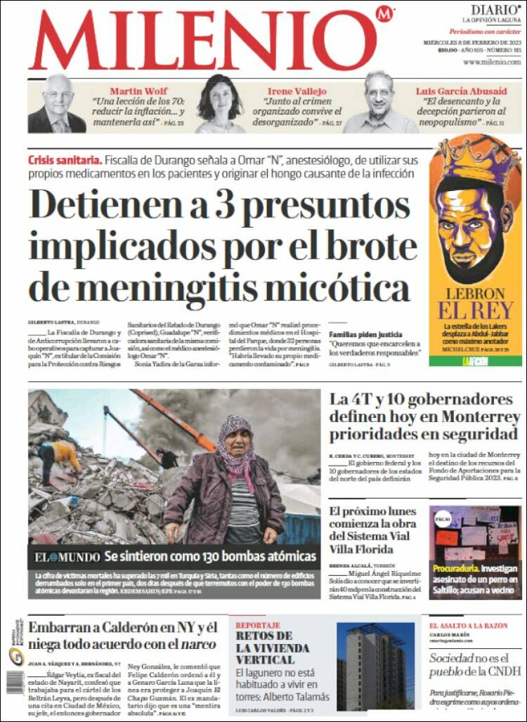 Portada de Milenio - Laguna (México)