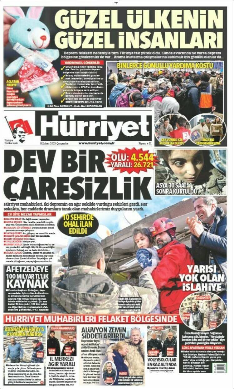 Portada de Hürriyet (Turqu&iacute;a)