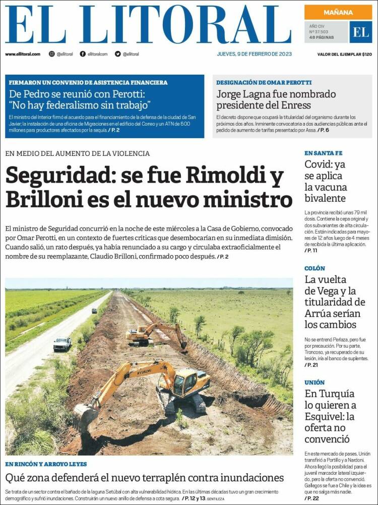 Portada de Diario El Litoral (Argentina)