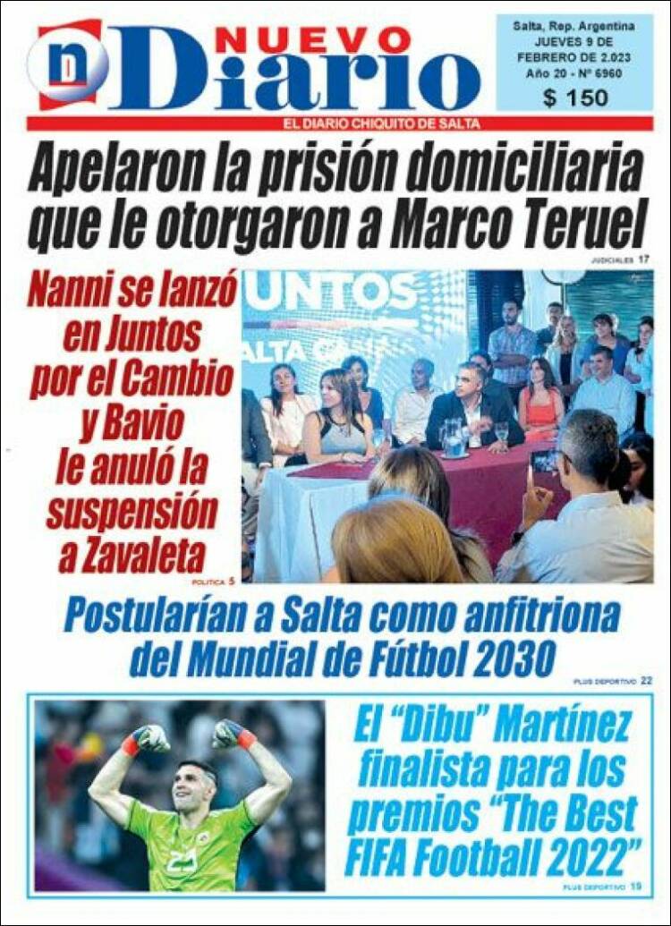 Portada de Nuevo Diario de Salta (Argentina)