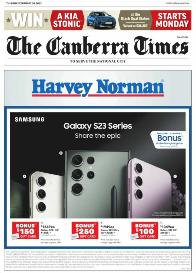 Portada de The Canberra Times (Australia)