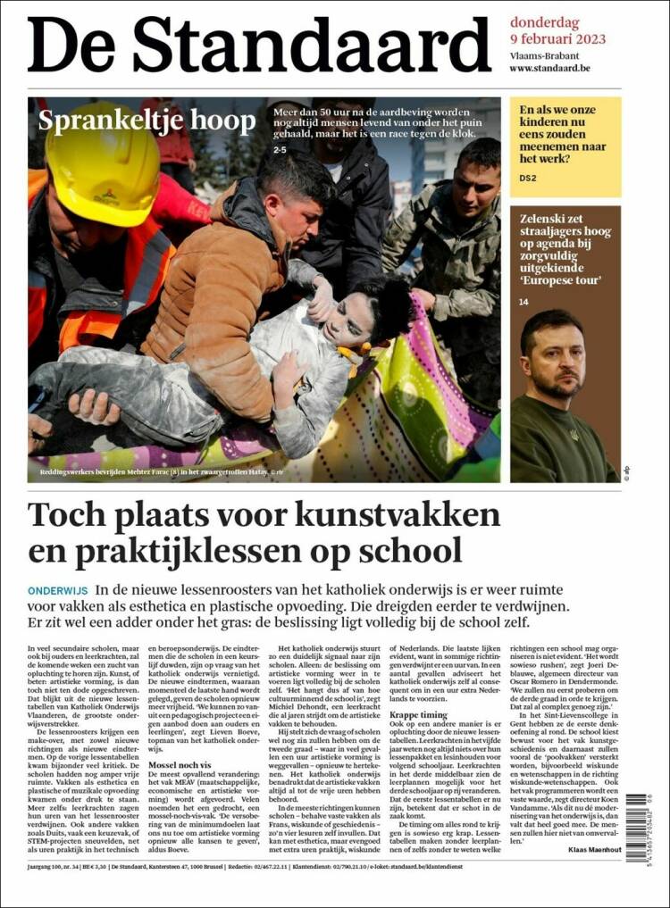 Portada de De Standaard (B&eacute;lgica)