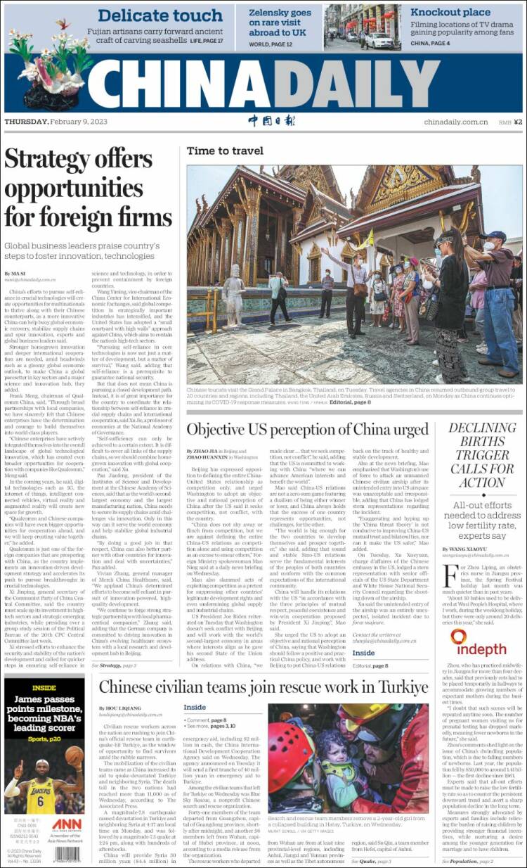Portada de China Daily (China)