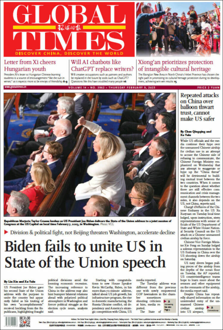 Portada de The Global Times (China)