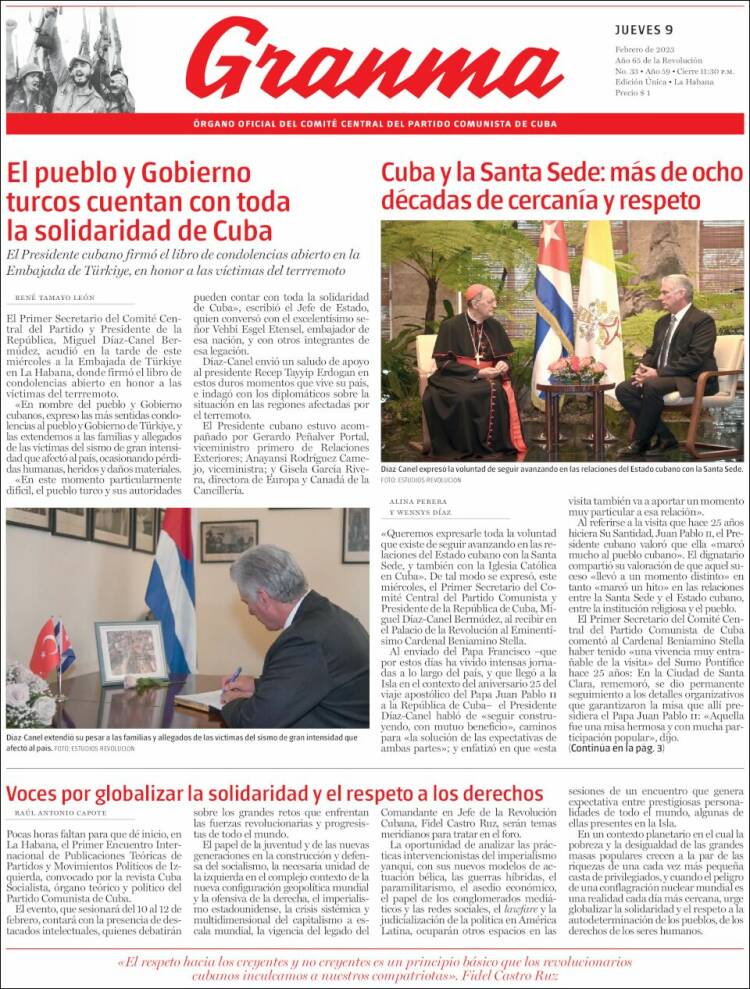 Portada de Granma (Cuba)