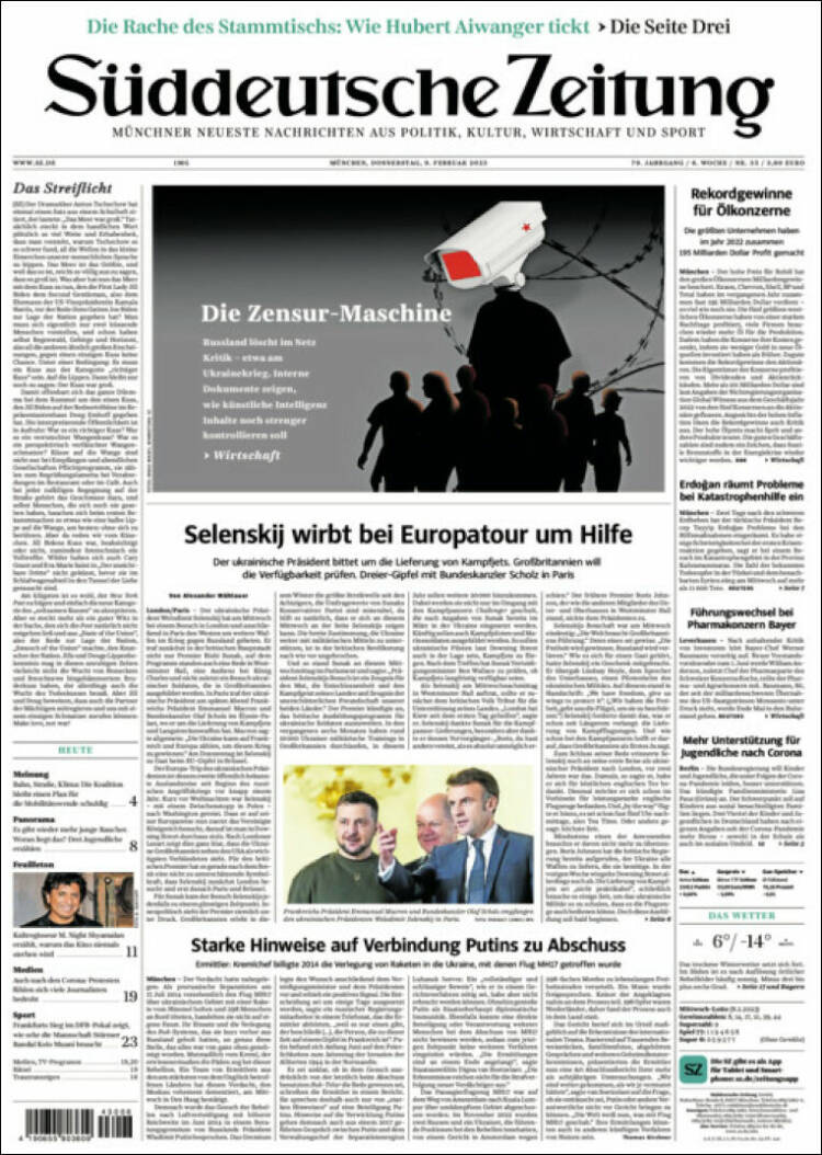 Portada de Sueddeutsche (Alemania)