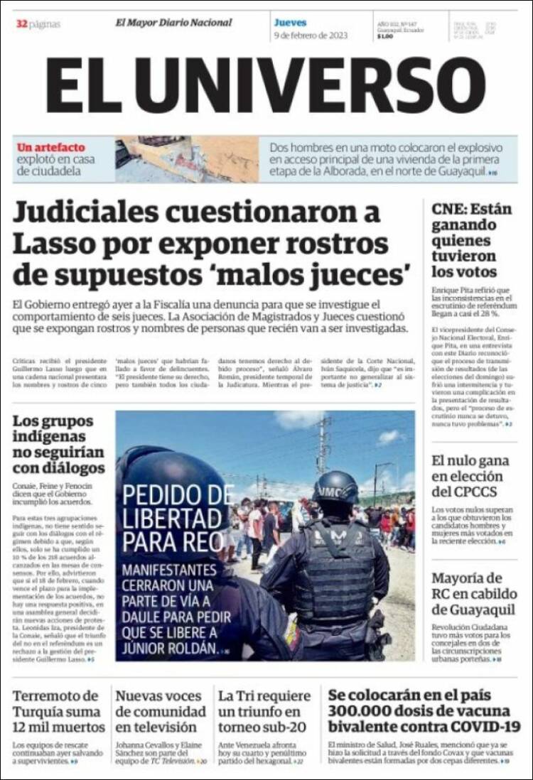 Portada de El Universo - Ecuador (Ecuador)