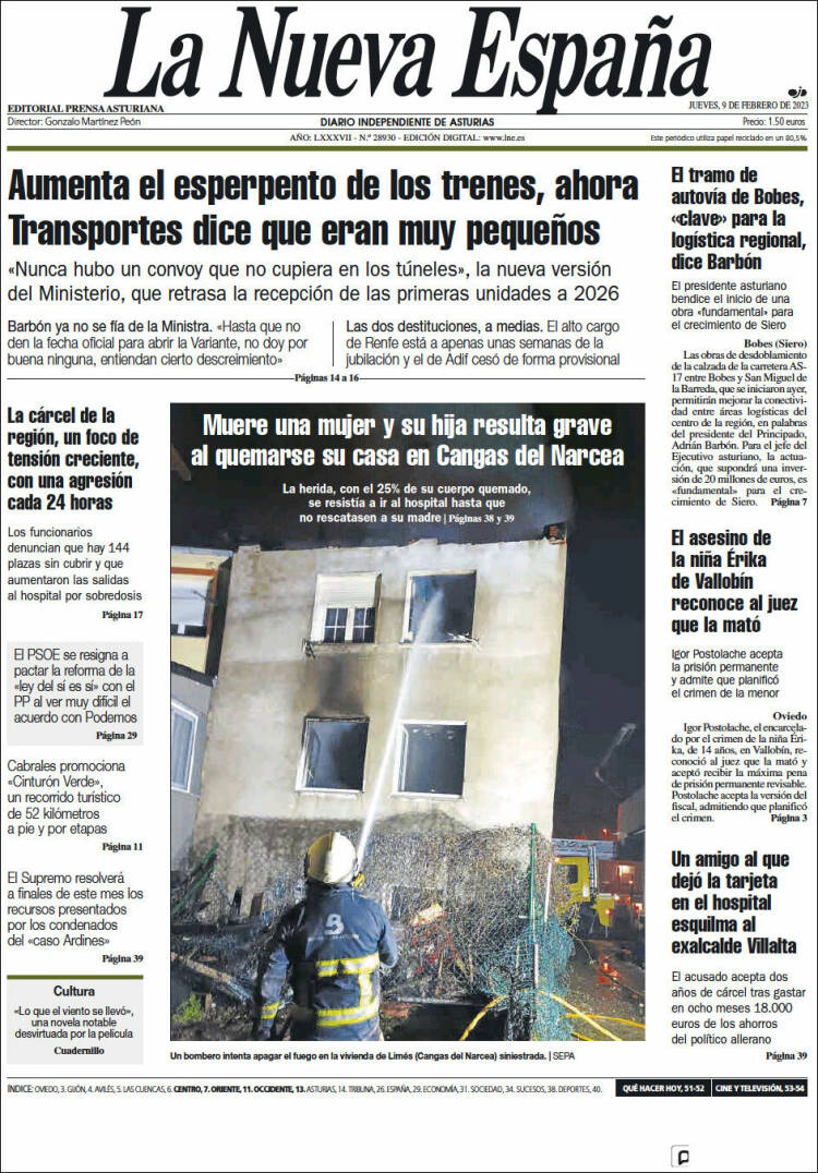 Portada de La Nueva España (Espa&ntilde;a)