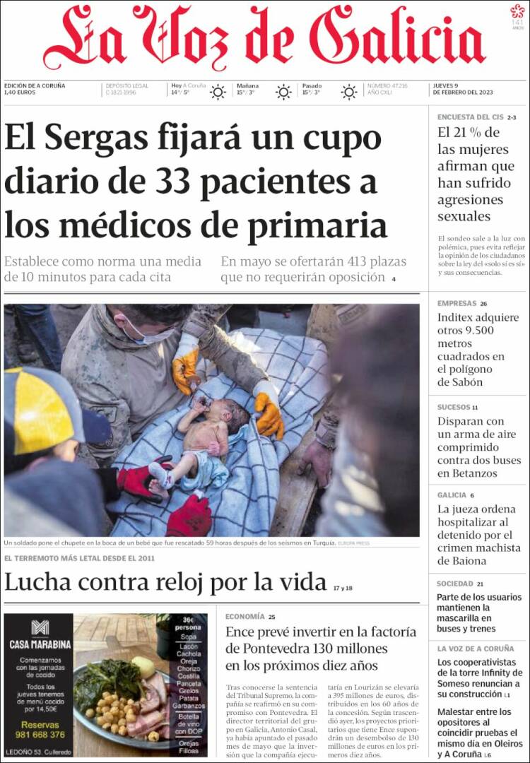 Portada de La Voz de Galicia (Espa&ntilde;a)