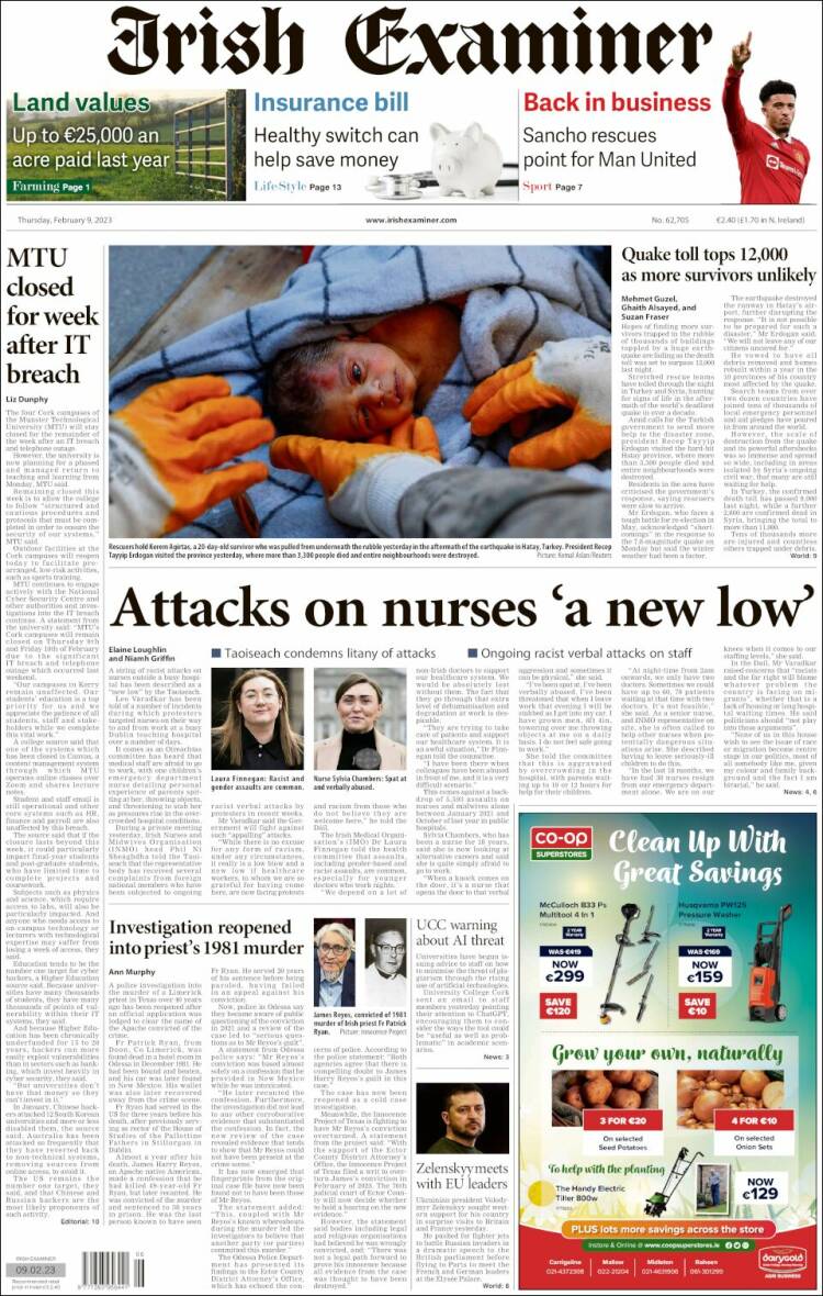 Portada de Irish Examiner (Irlanda)