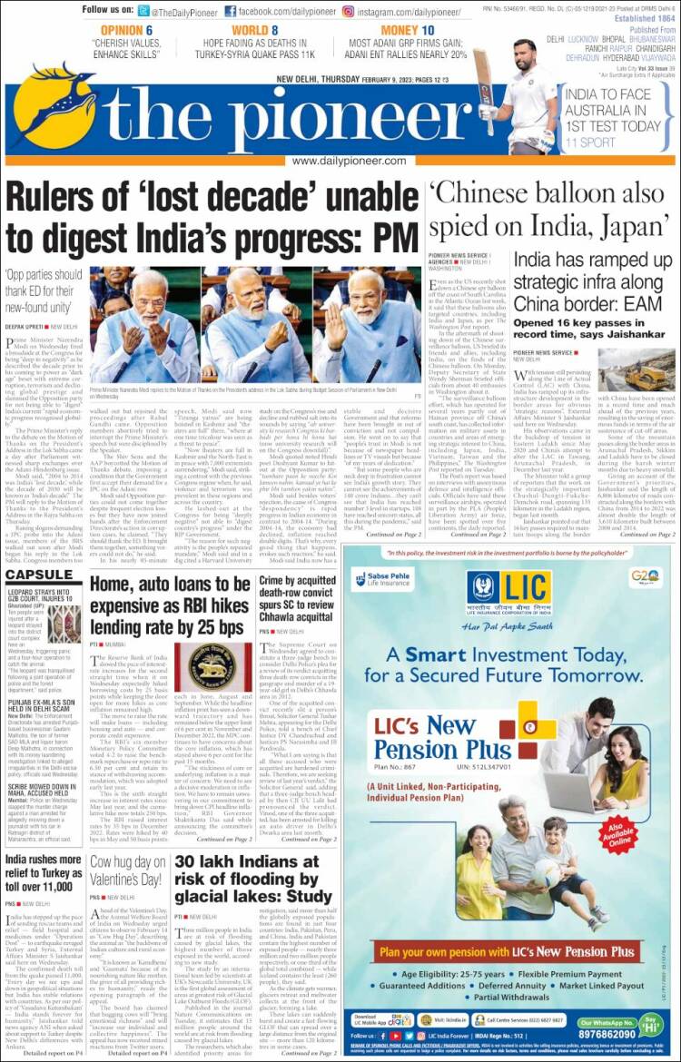 Portada de The Pioneer (India)