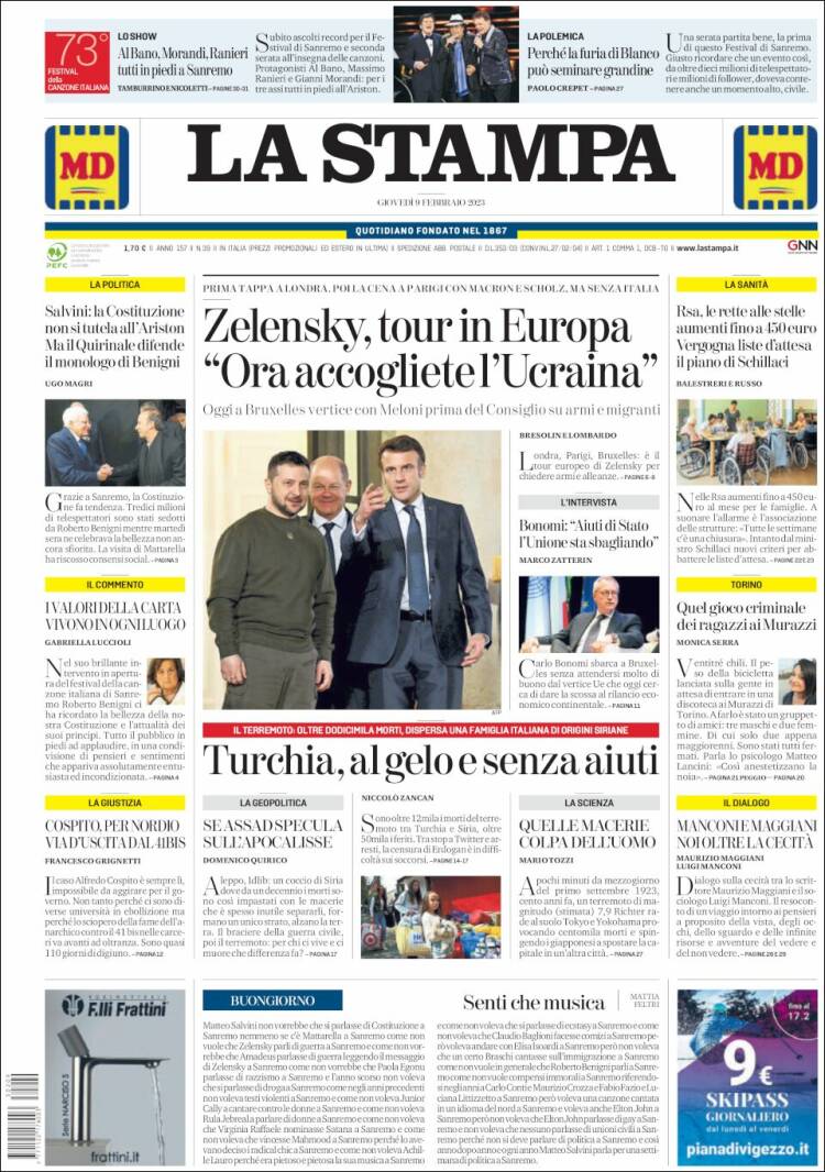 Portada de La Stampa (Italie)