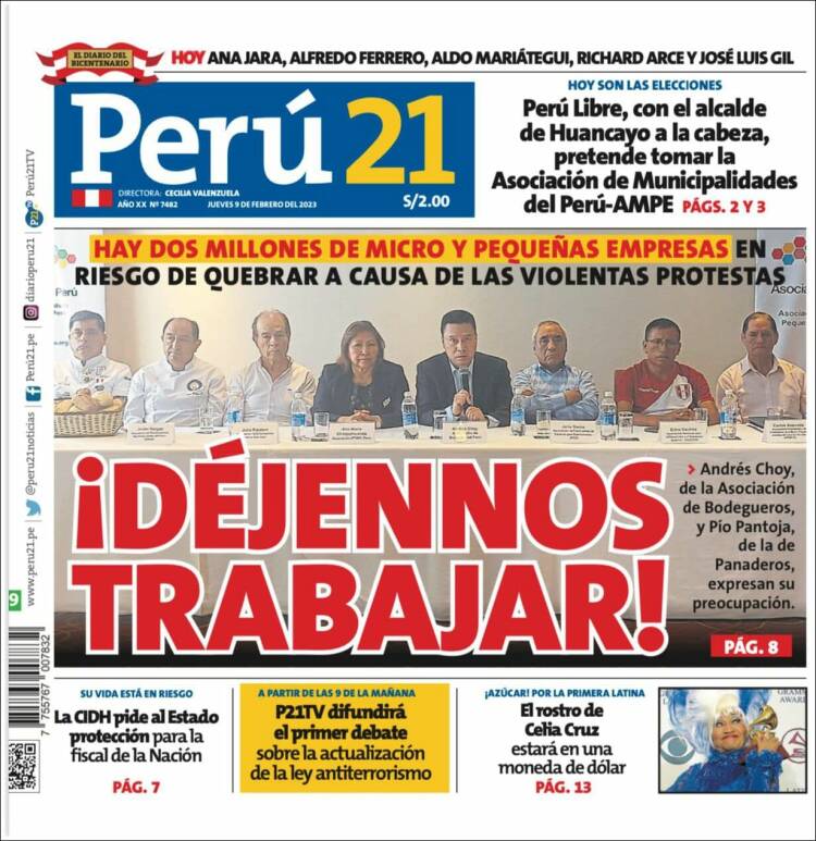 Portada de Perú 21 (Perú)