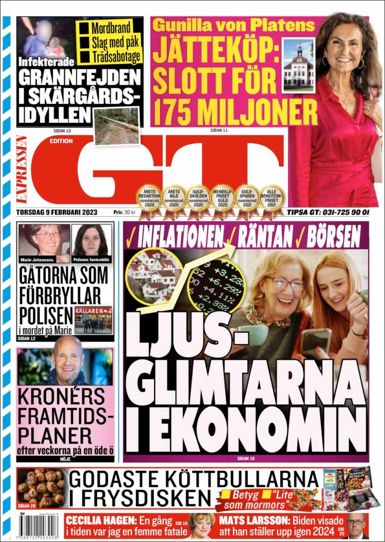 Portada de Göteborgstidningen (Suecia)