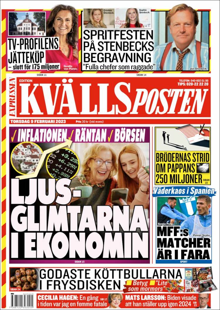 Portada de Kvällsposten (Suecia)
