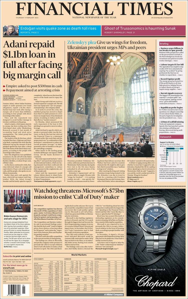 Portada de Financial Times (Reino Unido)