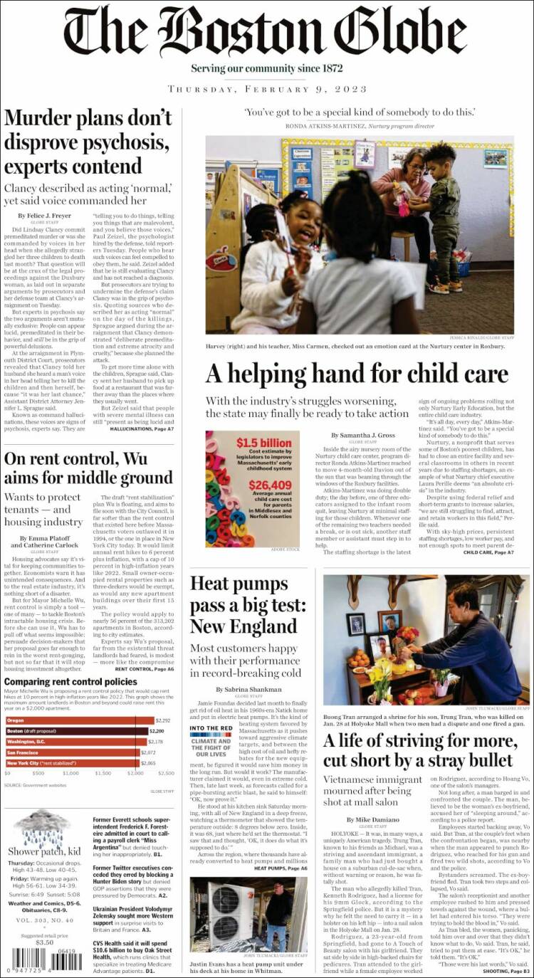 Portada de Boston Globe (USA)