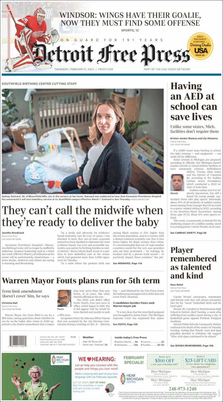 Portada de Detroit Free Press (USA)