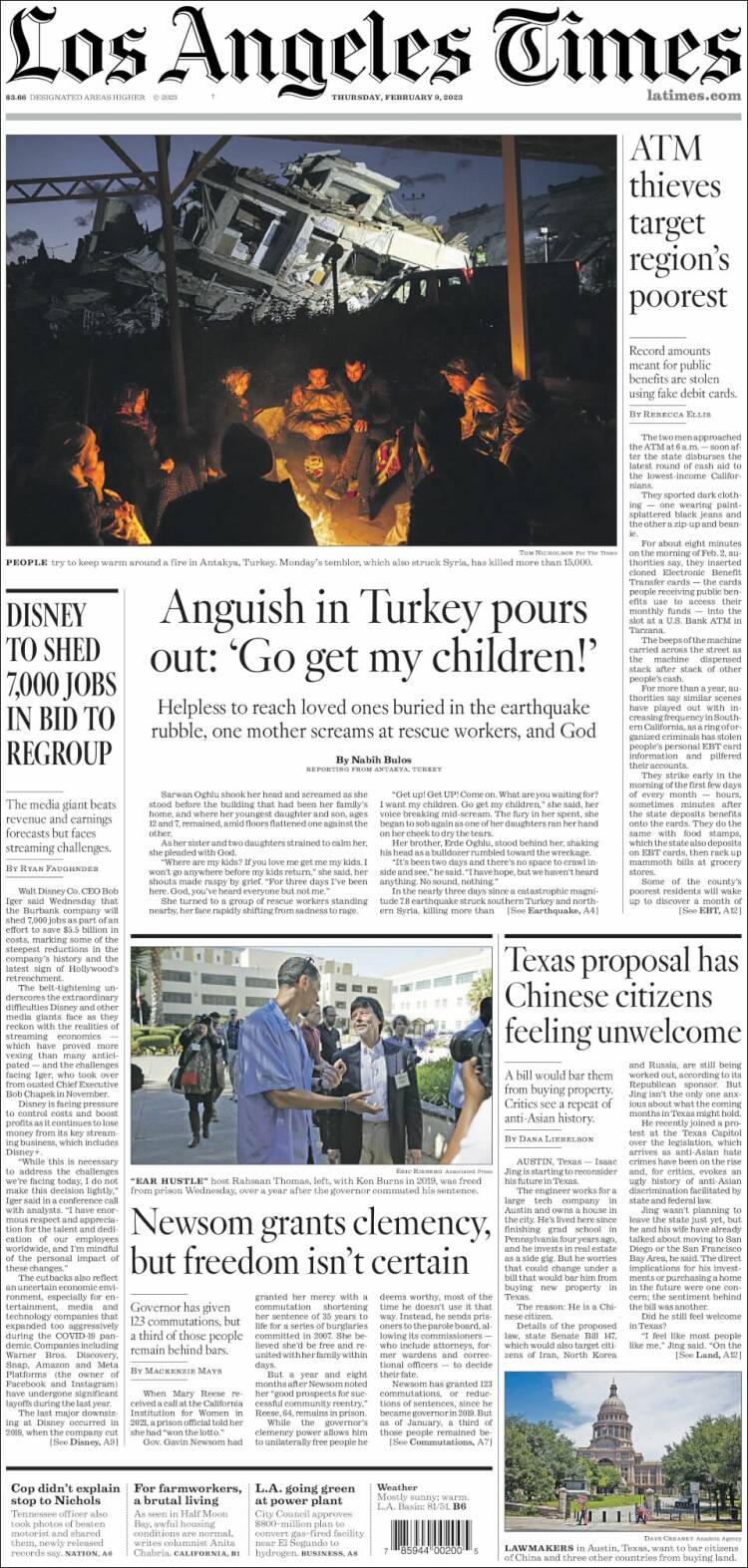 Portada de Los Angeles Times (USA)