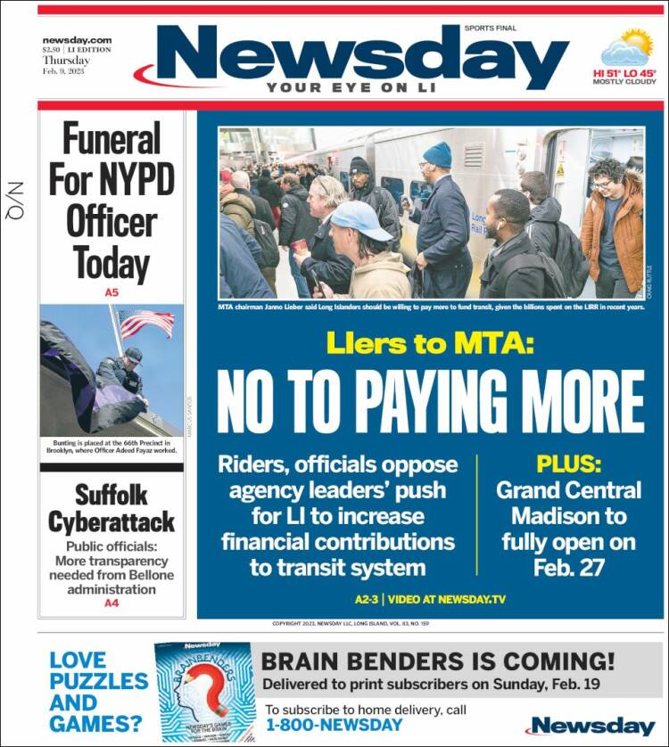 Portada de Newsday (États-Unis)