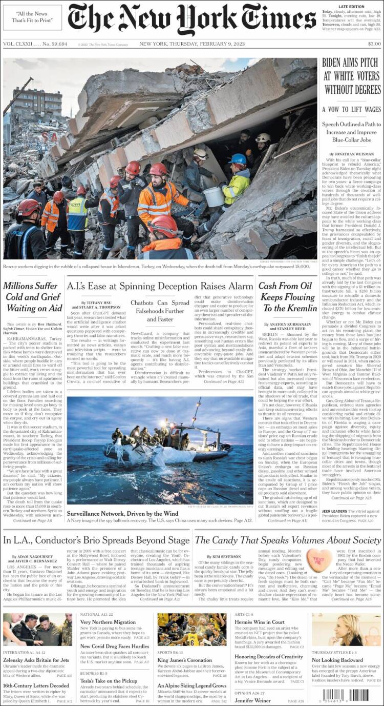 Portada de New York Times (États-Unis)