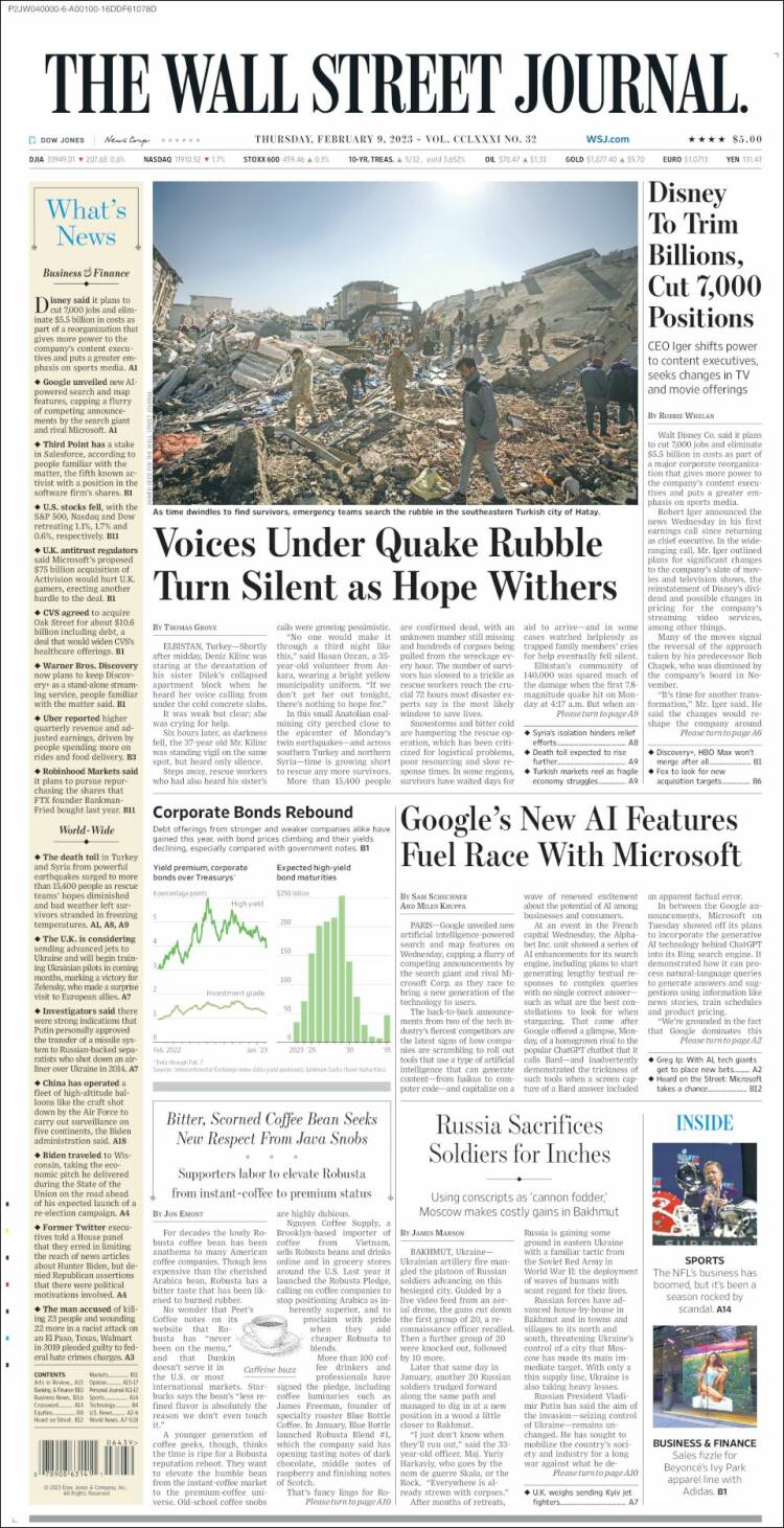 Portada de Wall Street Journal (USA)