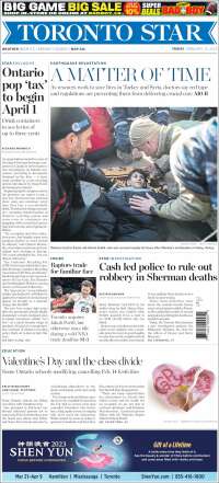 Portada de The Toronto Star (Canadá)