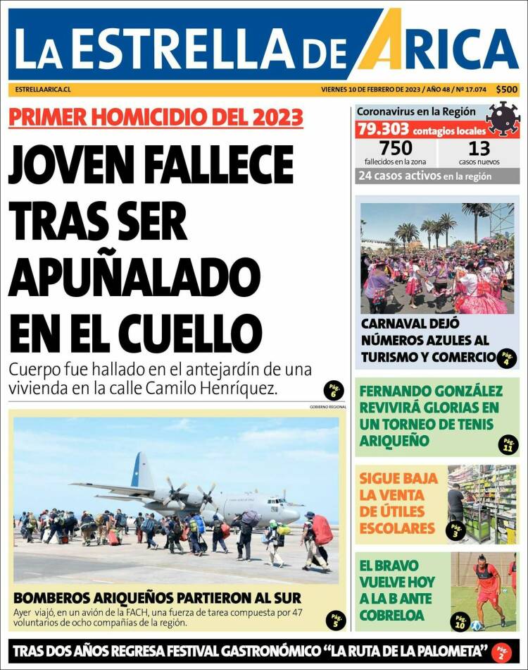 Portada de La Estrella de Arica (Chile)