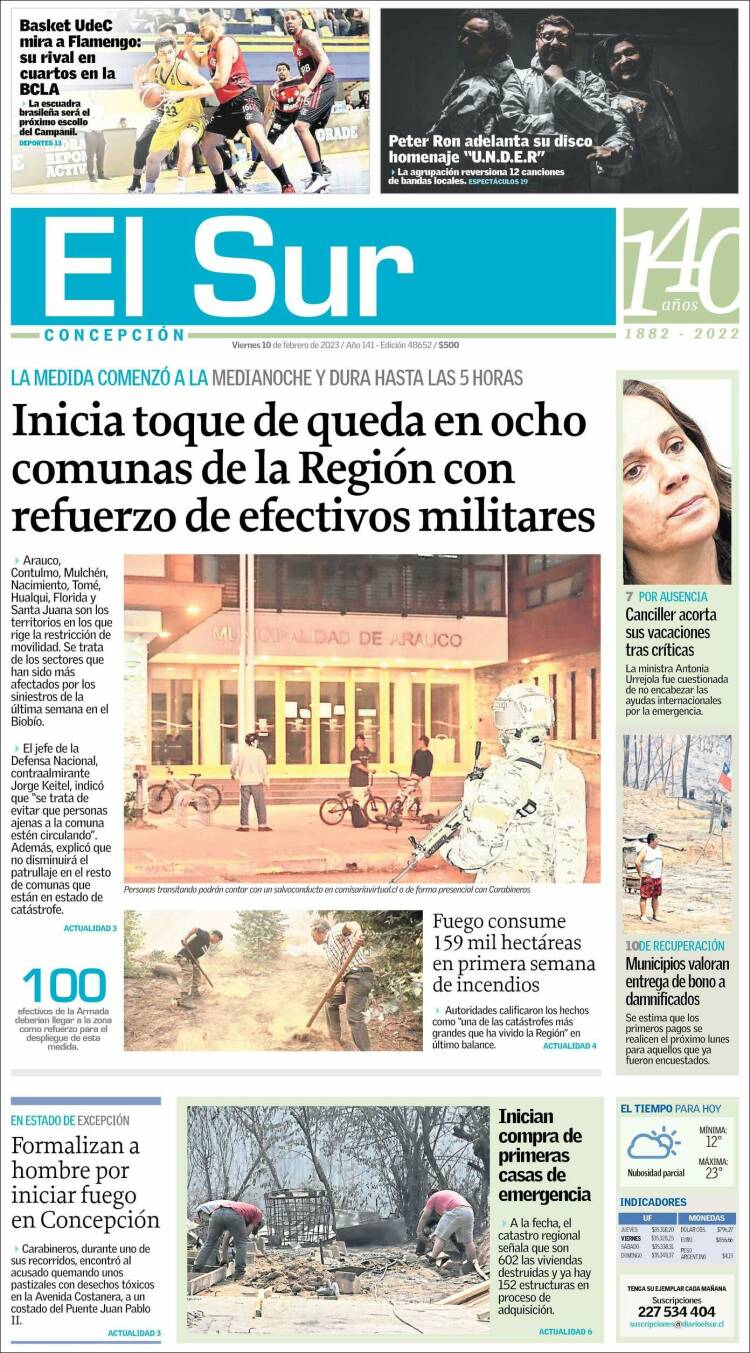 Portada de El Sur (Chile)