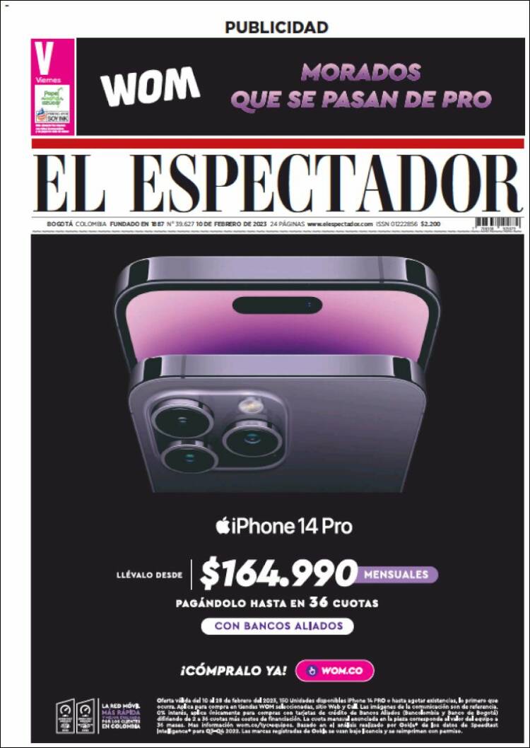 Portada de El Espectador (Colombia)