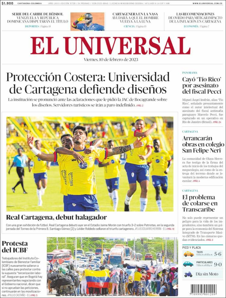 Portada de El Universal (Colombia)