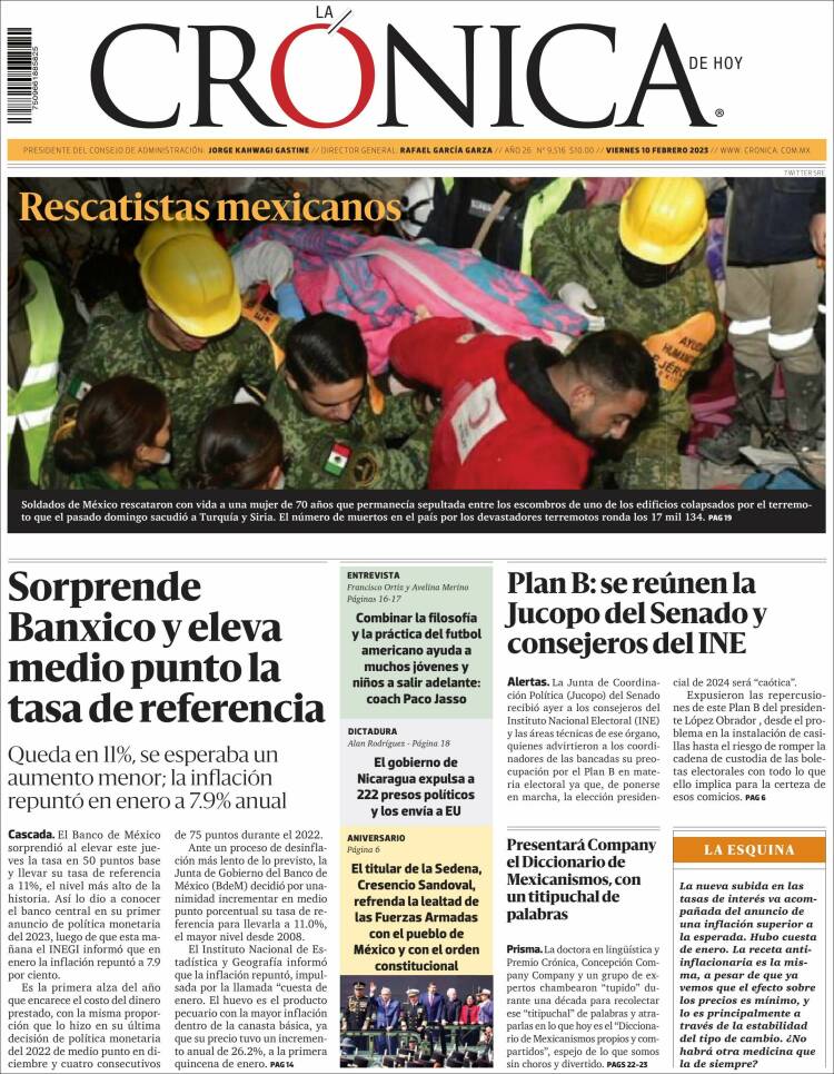 Portada de La Crónica de Hoy (México)