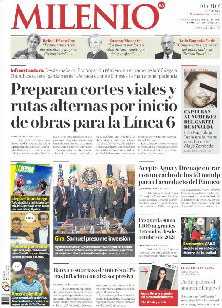 Portada de Milenio de Monterrey (México)