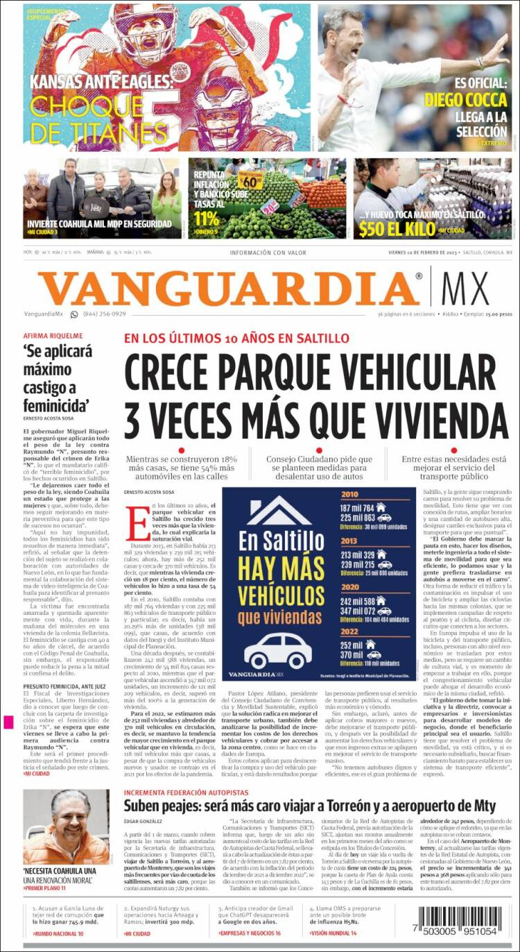 Portada de Vanguardia (México)