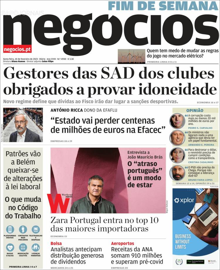 Portada de Jornal de Negócios (Portugal)