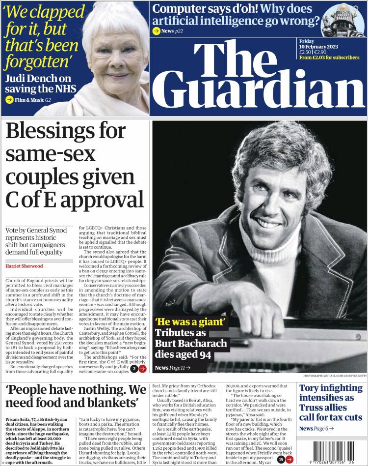 Portada de The Guardian (Royaume-Uni)