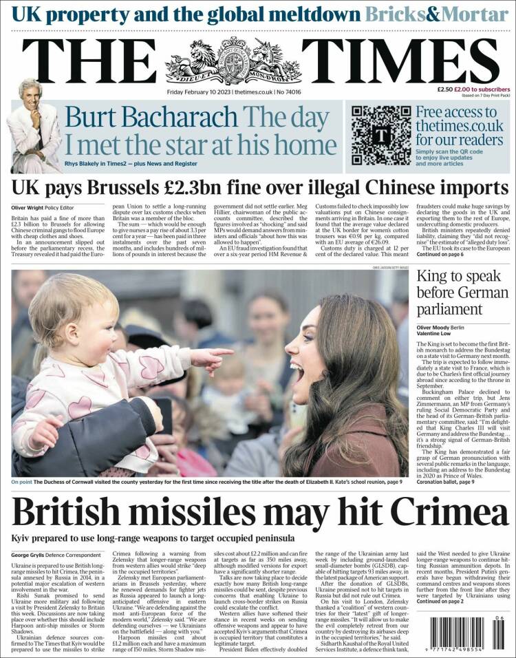 Portada de The Times (Royaume-Uni)